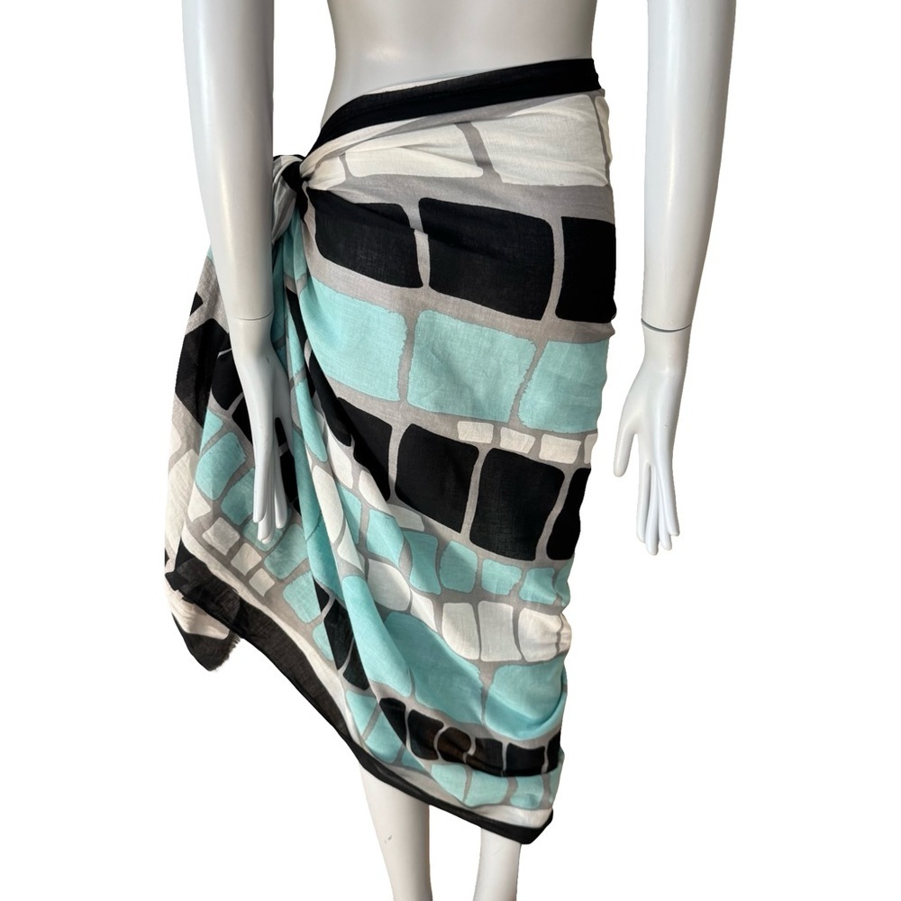 MIR Oversized Graphic Bold Patterned Scarf Wrap Shawl Sarong Coverup 100% Cotton - Picture 7 of 16